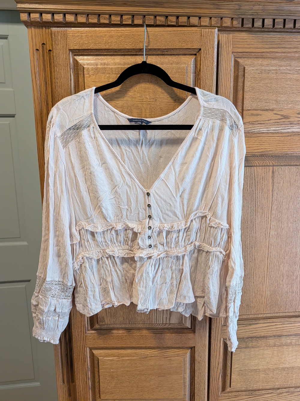 Boho Ruffle Peasant Blouse - Light Blush